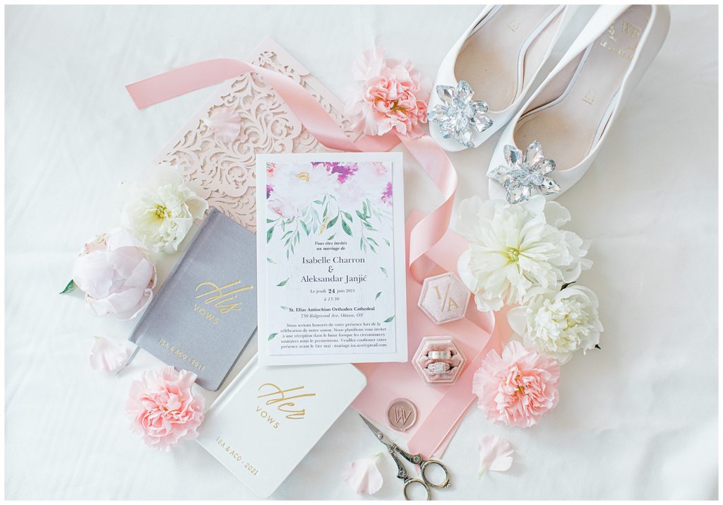 Le Chateau Wedding Shoes - Styling flatlay ideas - Wedding Flatlay with Wedding Shoes & real florals - Grey Loft Studio