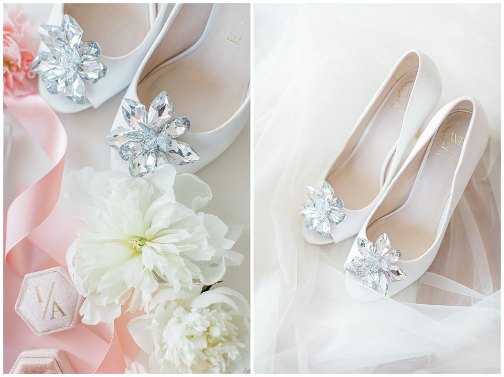 Le Chateau Wedding Shoes - Styling flatlay ideas - Wedding Flatlay with Wedding Shoes & real florals 