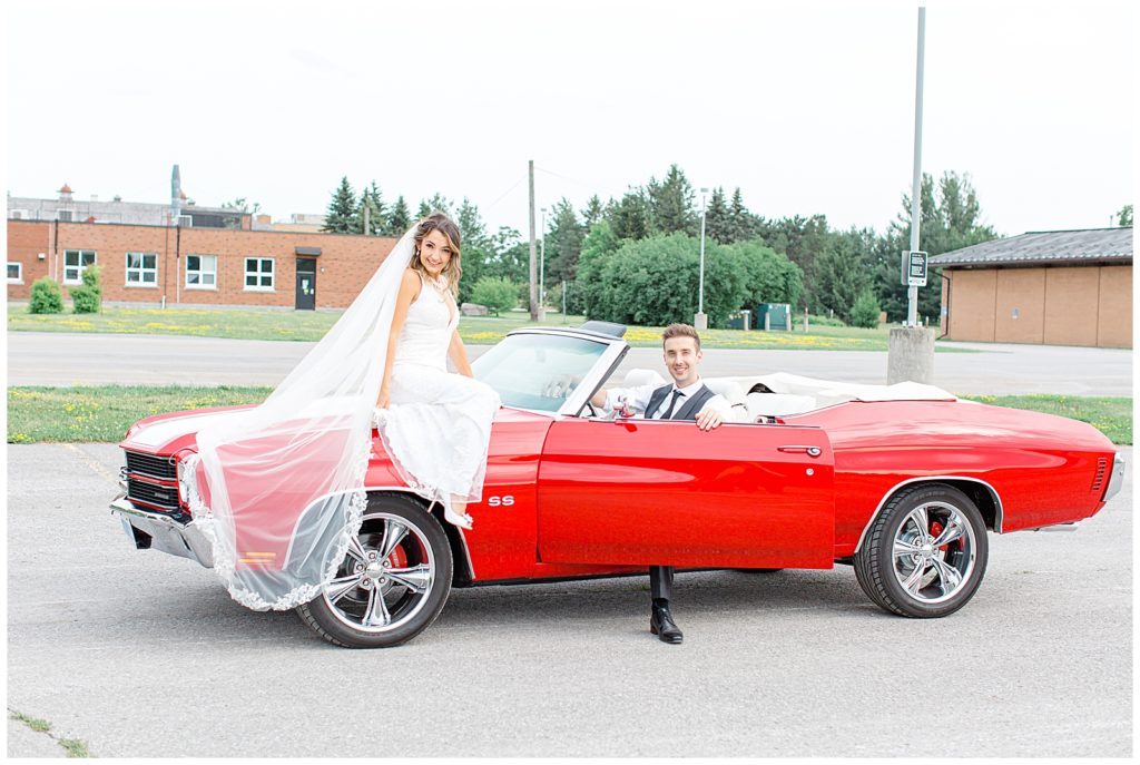 Red Chevelle - Wedding Party - Bride and Groom leaving - Grey Loft Studio - Ottawa Wedding Photographer & Videographer -Light and Airy - Kanata, Westboro, Orleans - Luxury, Genuine, Affordable Photography.